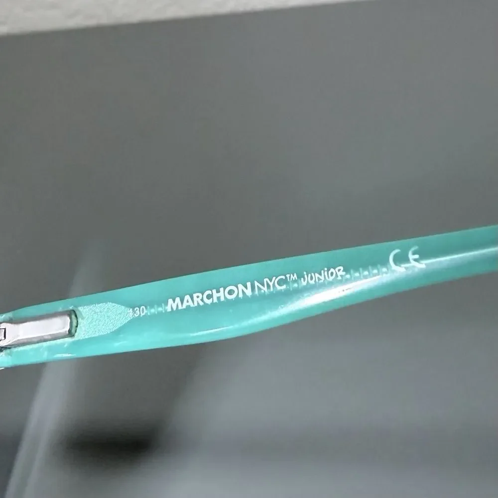 Marchon‎ NYC Junior M-7501 Kids Eyeglasses Pink Clear Teal Heart Print 46-15-130